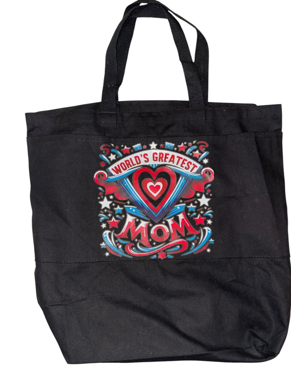 World's Greatest Mom Graphic Tote - Black with Red & Blue